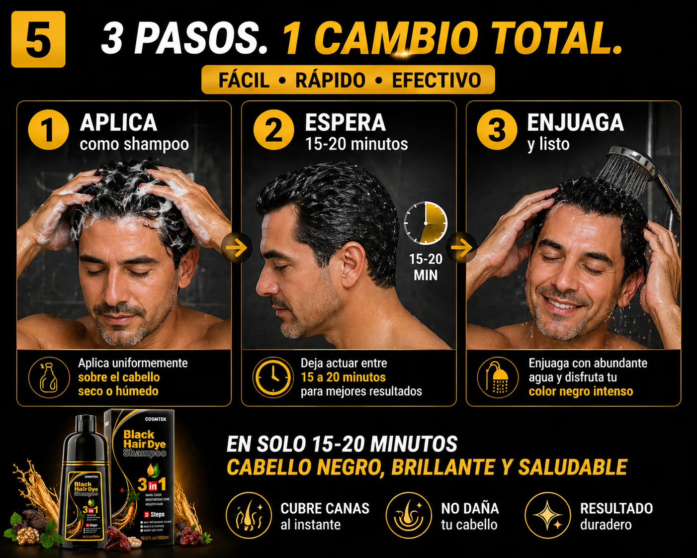 SHAMPOO TINTE CUBRE CANAS  BLACK HAIR DYE
