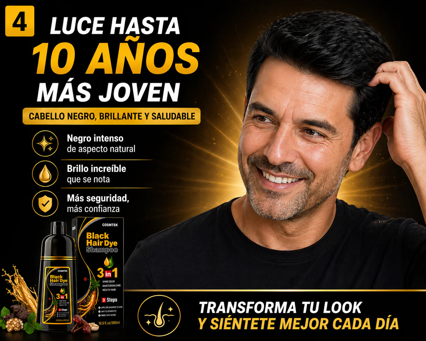 SHAMPOO TINTE CUBRE CANAS  BLACK HAIR DYE