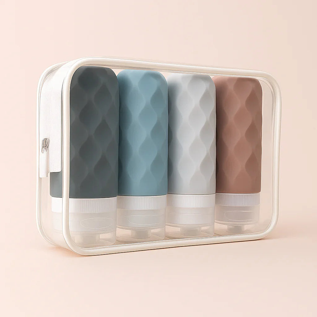 Paquete de 4 botellas de silicona aprobadas por la TSA
