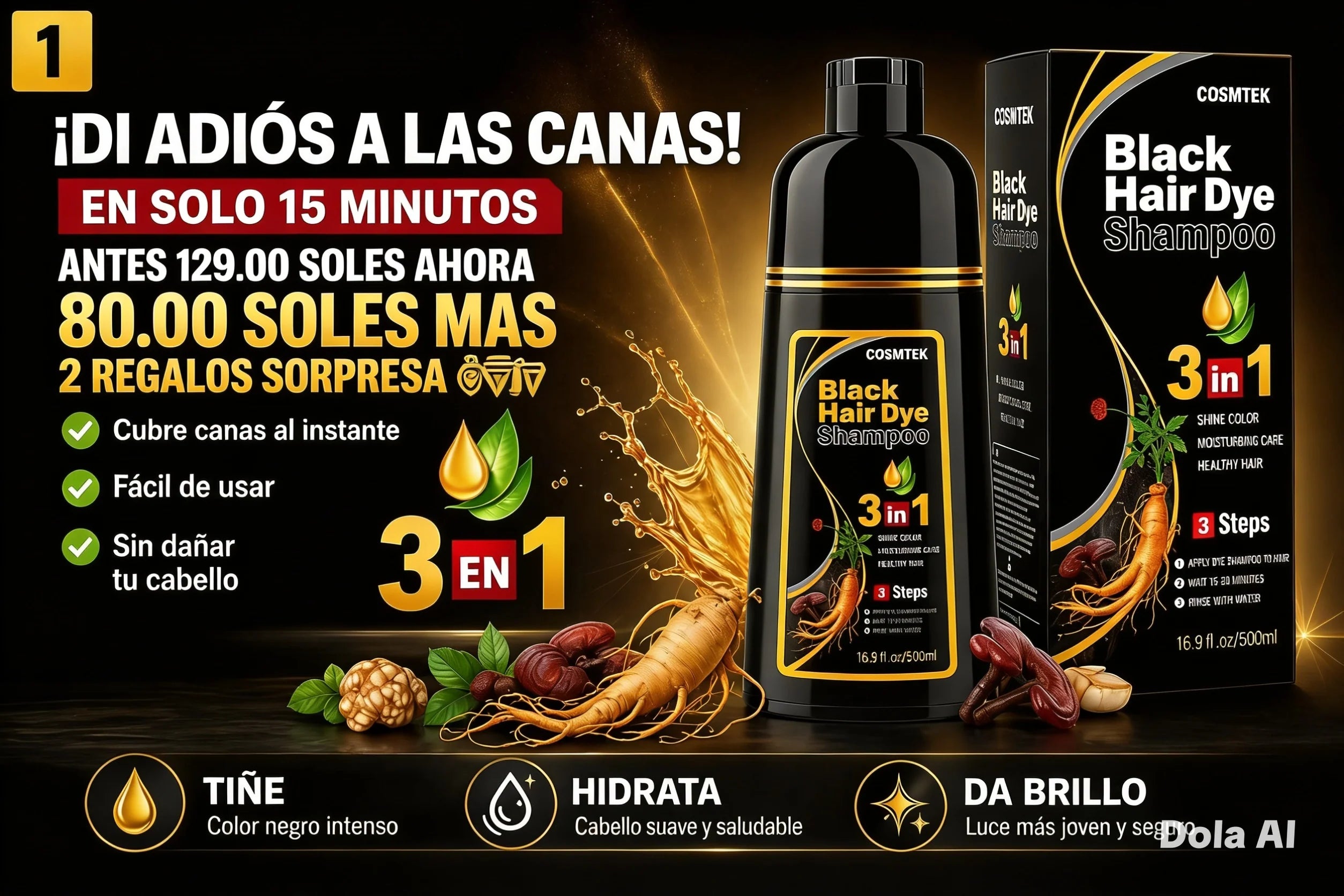SHAMPOO TINTE CUBRE CANAS  BLACK HAIR DYE